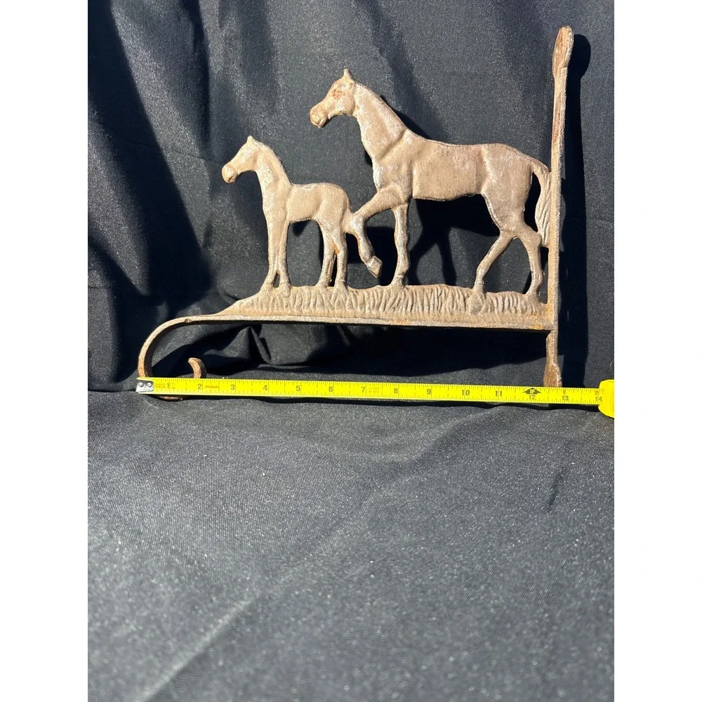 Vintage Rustic Cast Iron Horse and Foal Wall Mount Hook‎ Plant Hanger Brown